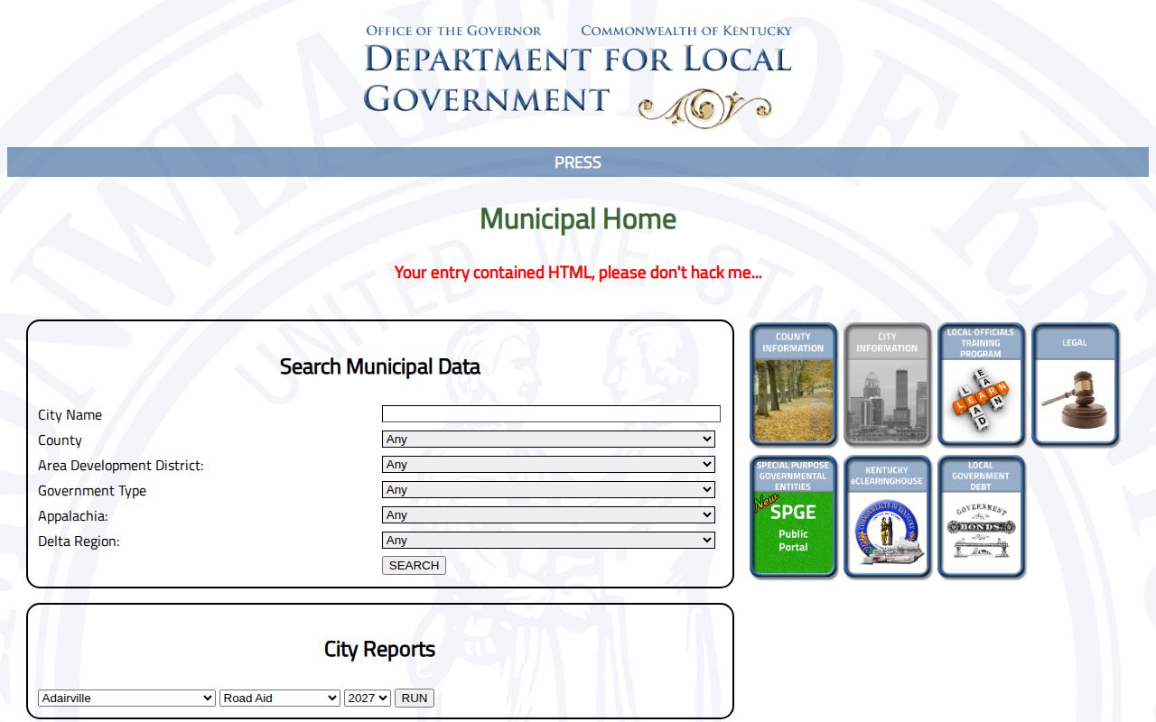 Kentucky Department for Local Government City View record for Pineville